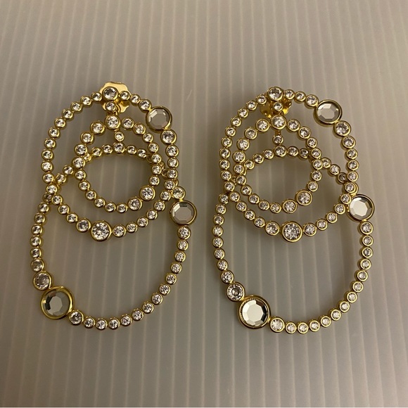 Isharya 18k Good Plated Hoop Crystal Convertible Post Back Earrings Signed - Picture 2 of 8